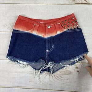 Vtg Erez Shorts Sz 2 Red White Blue Studded Denim Cut Off Raw Hem Made in USA